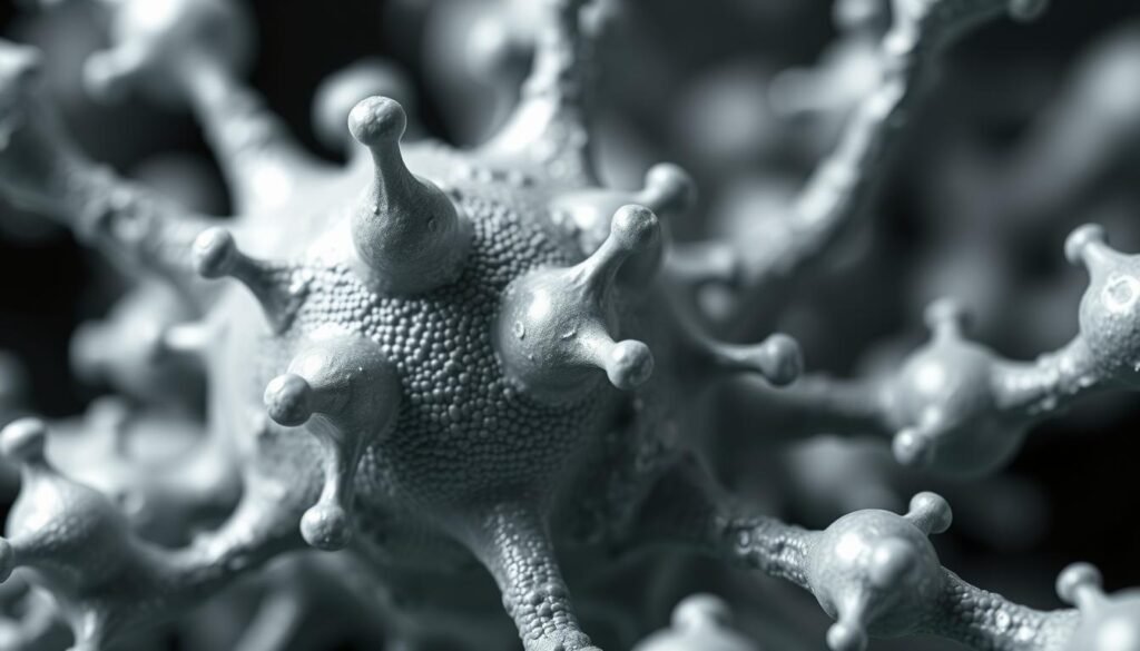 A close-up view of a molecular structure, depicting the accumulation of gadolinium within the body. The image should have a scientific, clinical aesthetic, with a muted color palette of greys, blues, and greens. The gadolinium atoms should be clearly visible, with a sense of depth and layering to convey the complex nature of the accumulation process. The lighting should be soft and diffuse, creating an atmosphere of contemplation and analysis. The composition should be balanced and symmetrical, emphasizing the technical nature of the subject matter. The overall tone should be informative and educational, suitable for inclusion in a medical article.