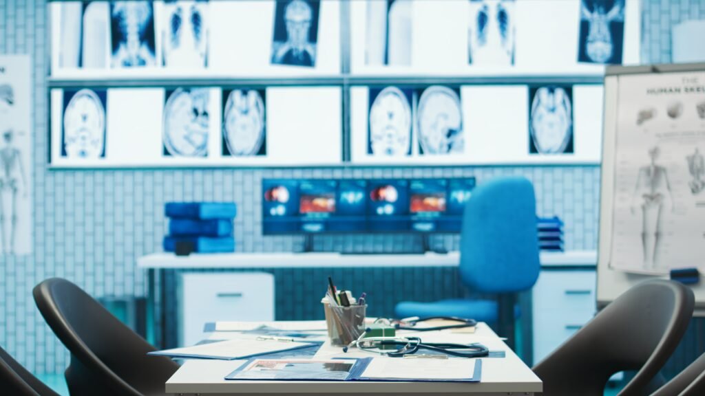 A-dimly-lit-medical-examination-room-with-soft-lighting-illuminating-a-sterile-clinical