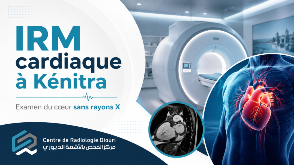 IRM cardiaque à Kénitra sans rayons X au Centre de Radiologie Diouri, avec appareil IRM et illustration du cœur.IRM cardiaque à Kénitra sans rayons X au Centre de Radiologie Diouri, avec appareil IRM et illustration du cœur.IRM cardiaque à Kénitra sans rayons X au Centre de Radiologie Diouri, avec appareil IRM et illustration du cœur.